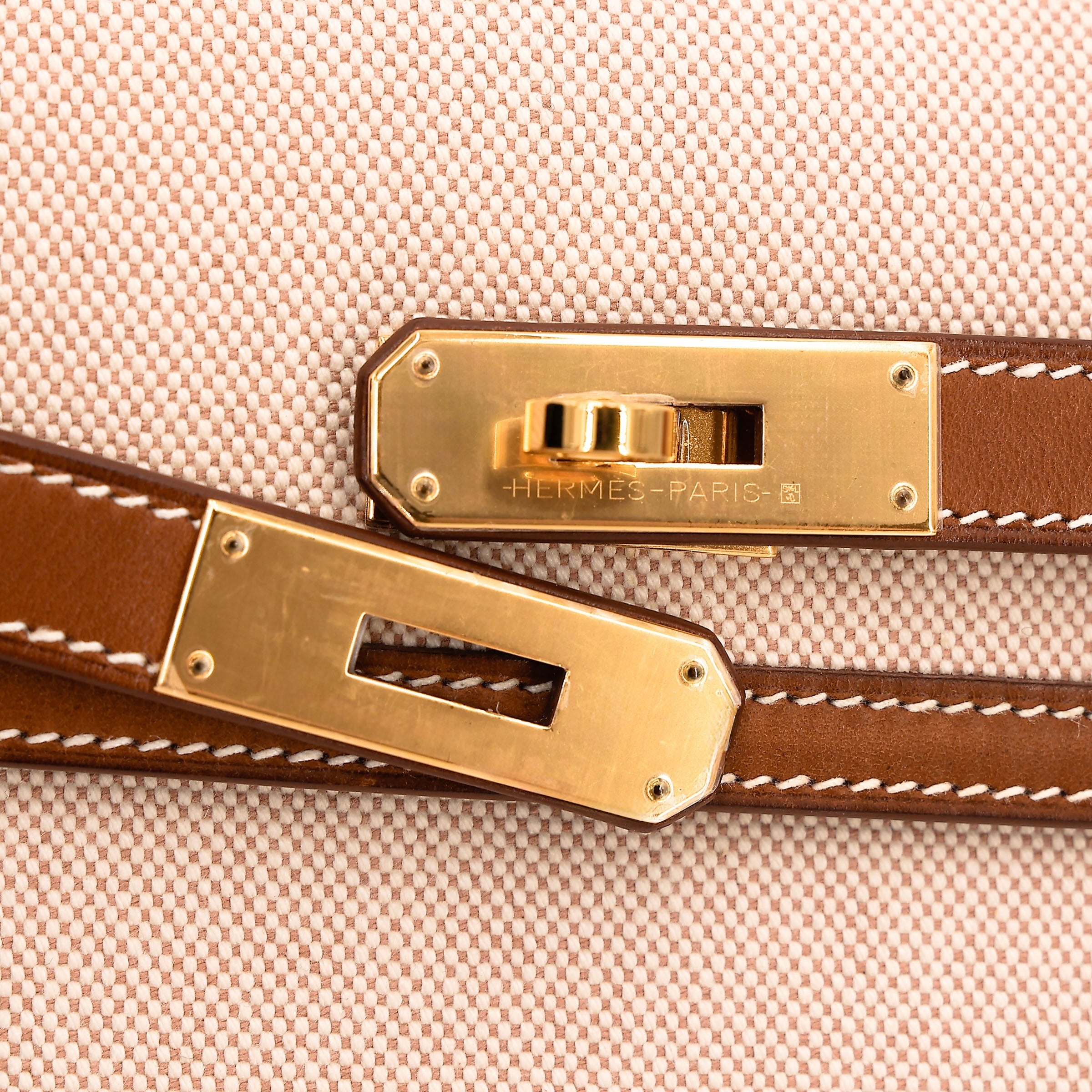 Hermès Kelly Depeches 25 Pouch Barenia Fauve Ecru Beige Toile H GHW (Discontinued Model)