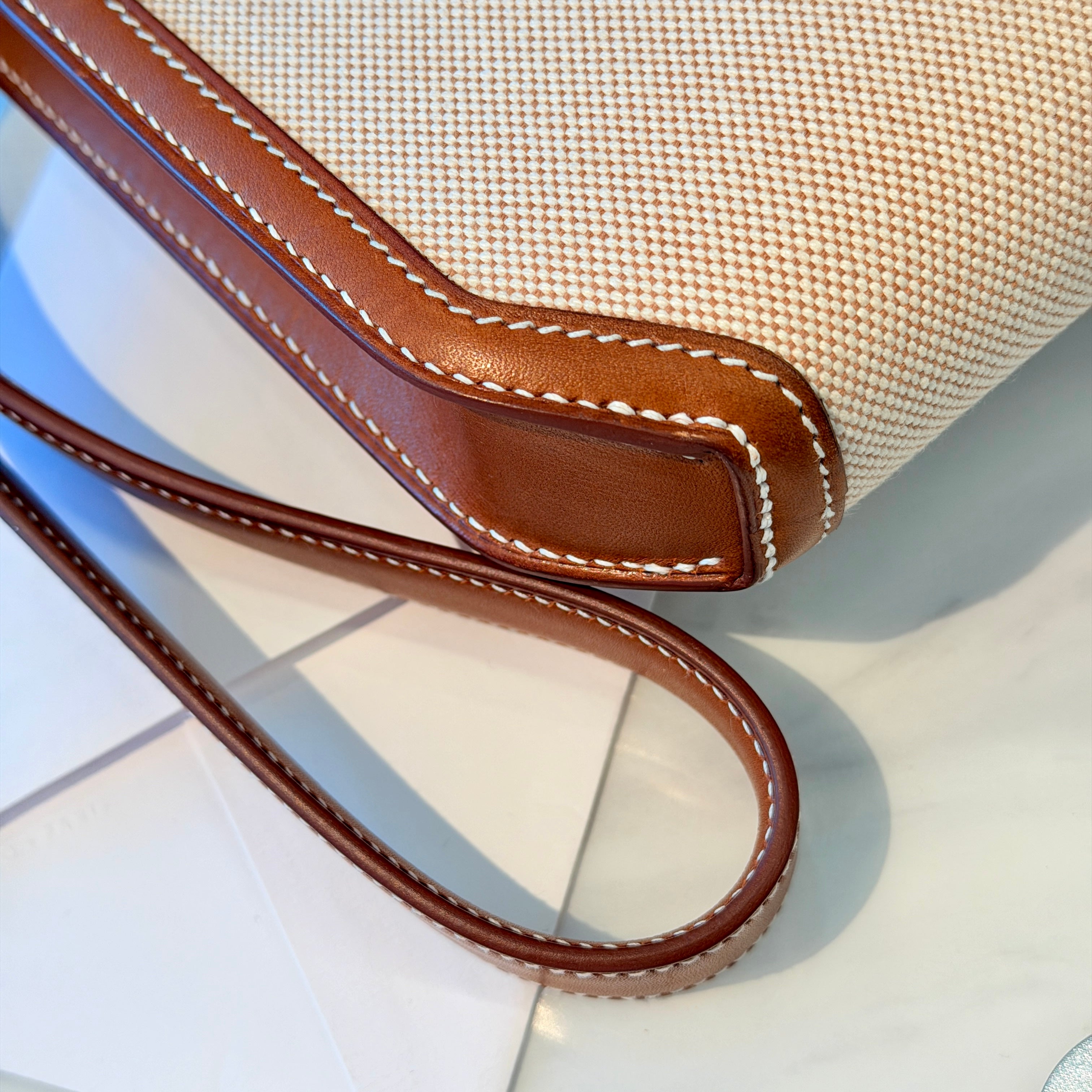 Hermès Kelly Depeches 25 Pouch Barenia Fauve Ecru Beige Toile H PHW (Discontinued Model)