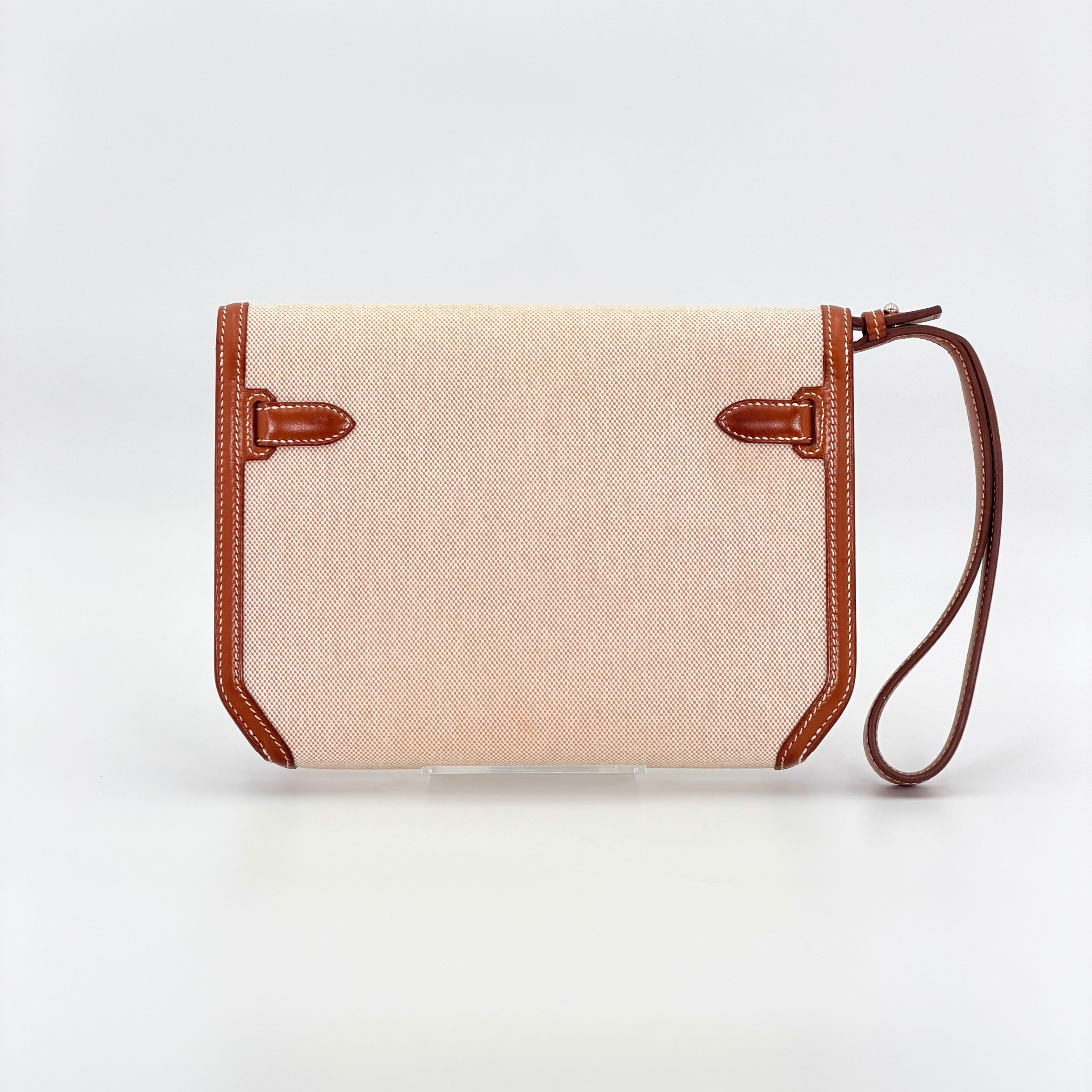 Hermès Kelly Depeches 25 Pouch Barenia Fauve Ecru Beige Toile H PHW (Discontinued Model)