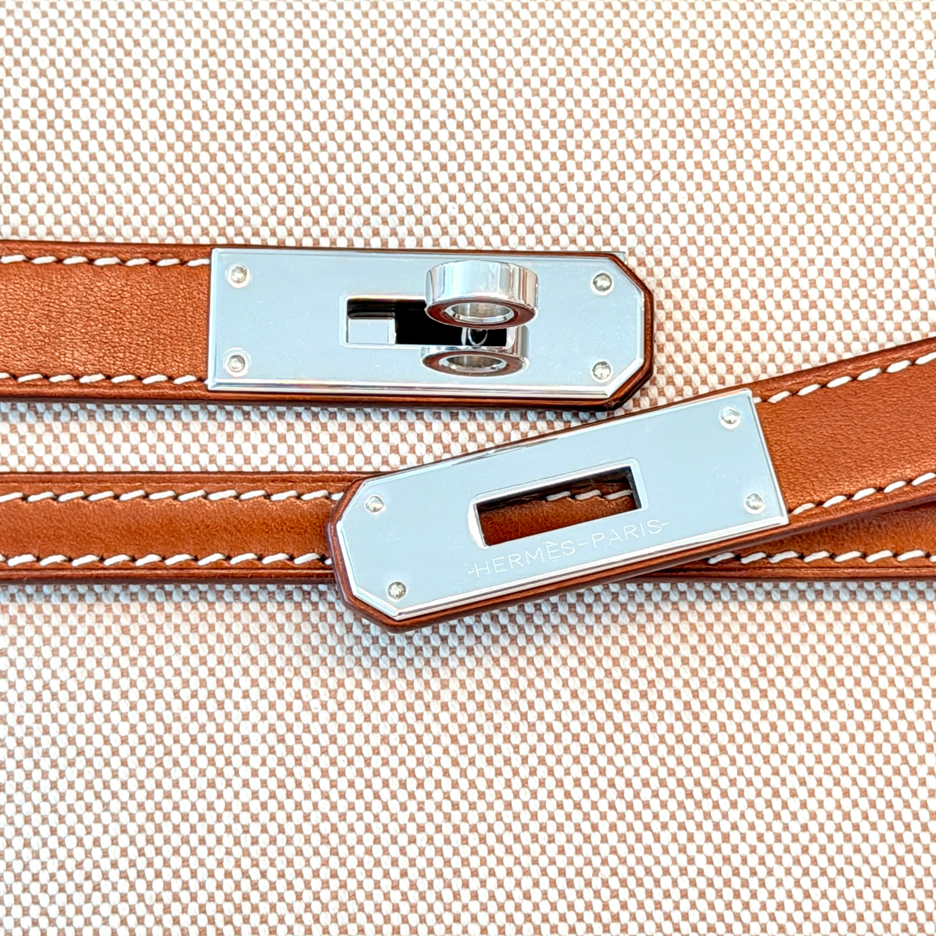 Hermès Kelly Depeches 25 Pouch Barenia Fauve Ecru Beige Toile H PHW (Discontinued Model)