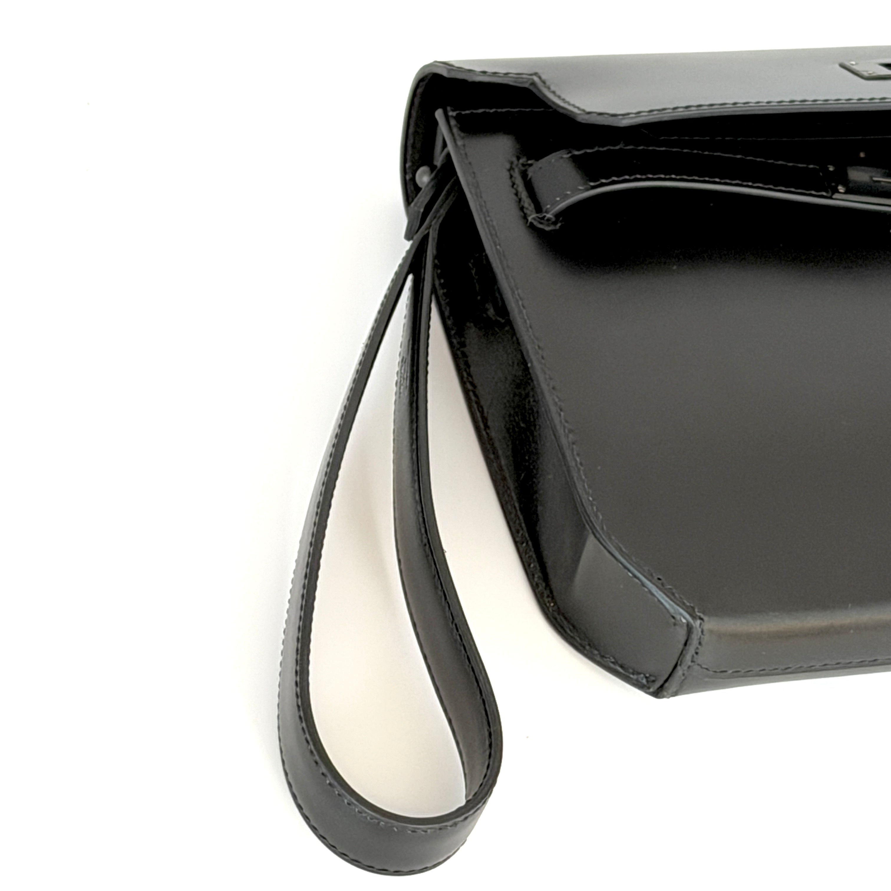Hermès Kelly Depeches 25 Pouch Black Box Calfskin Black Monochrome PVD (Limited Edition)