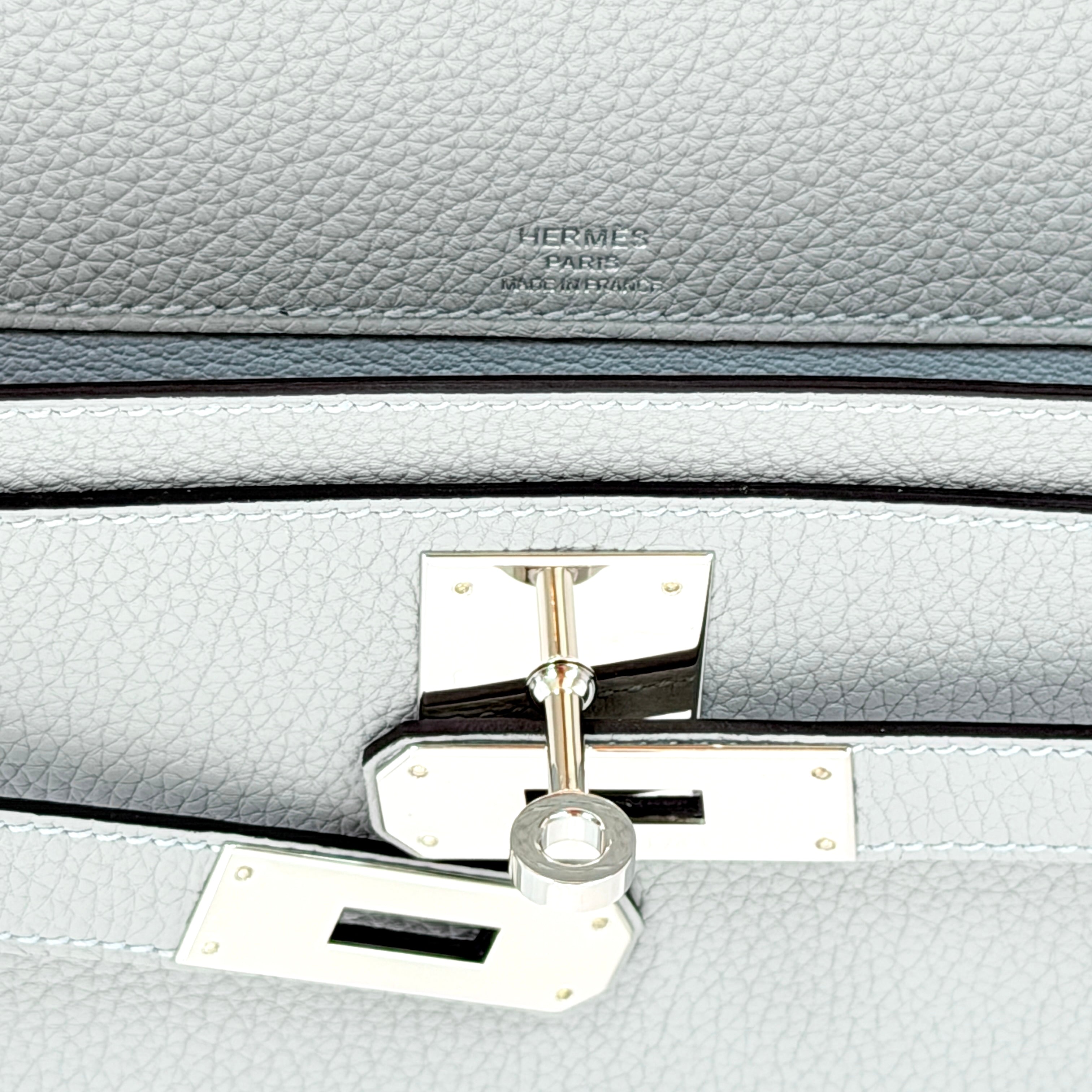 Hermès Kelly Depeches 25 Pouch Togo Bleu Glaciere PHW