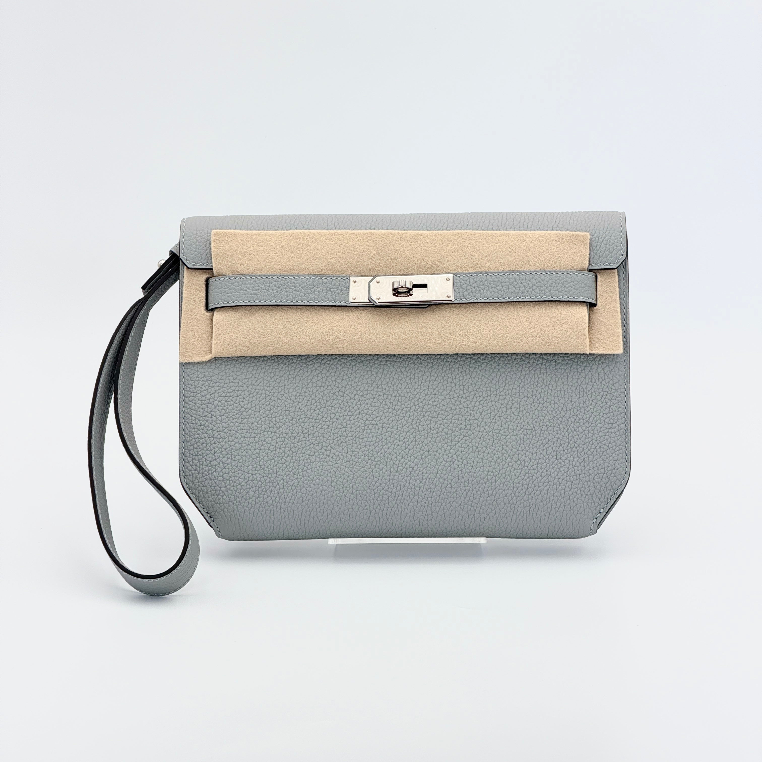 Hermès Kelly Depeches 25 Pouch Togo Bleu Glaciere PHW