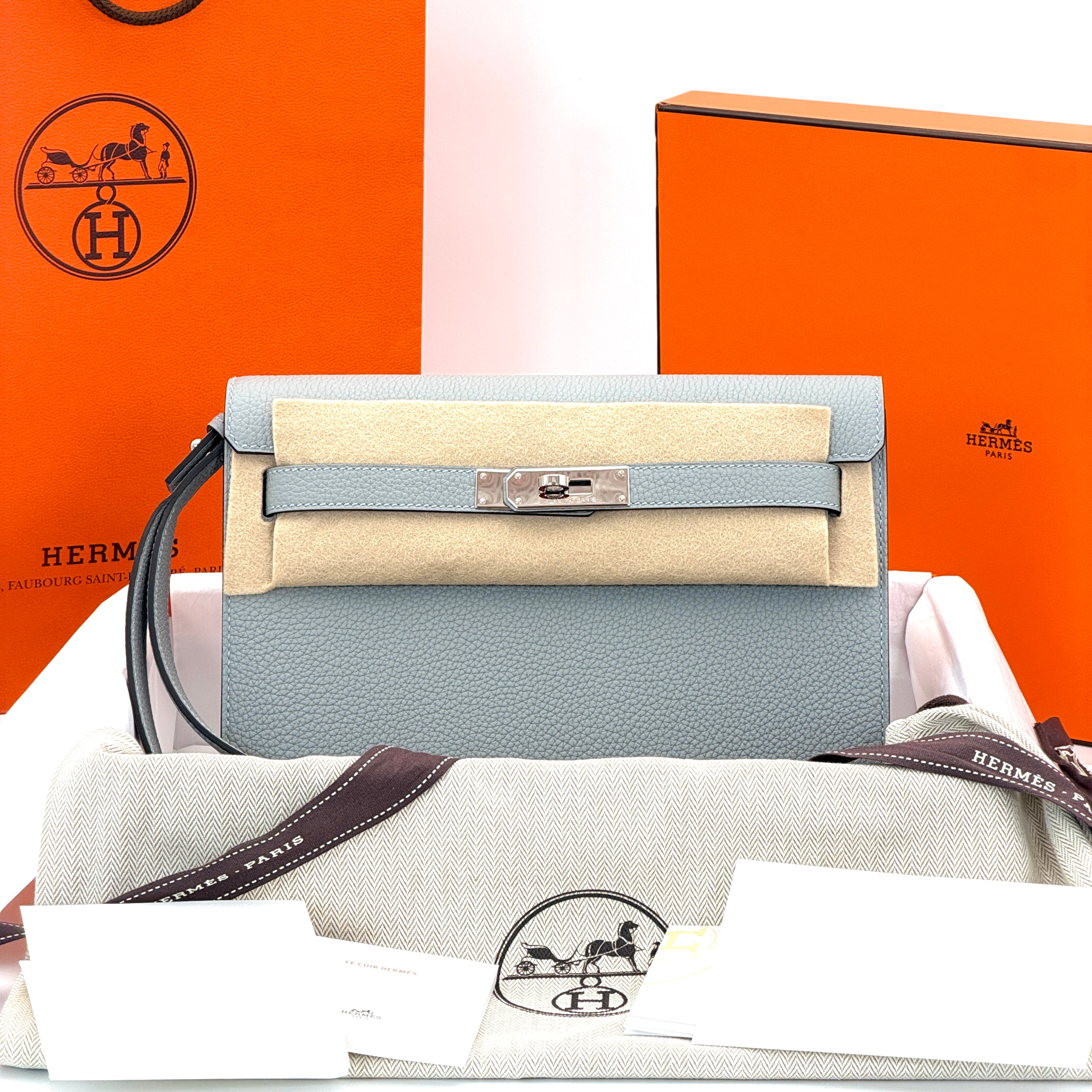 Hermès Kelly Depeches 25 Pouch Togo Bleu Glaciere PHW